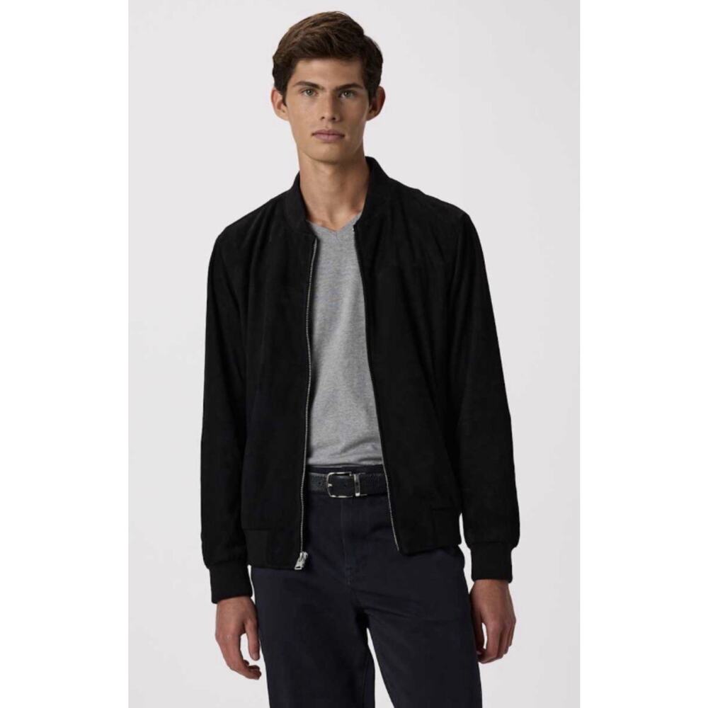 NWT Quince Men 100% Goat Suede Bomber Jacket •Men L• True Black Coat $225 - Picture 2 of 10